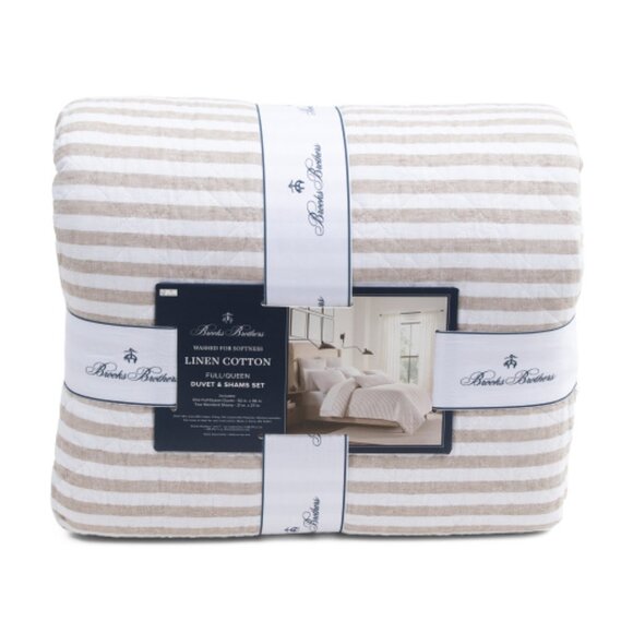 BROOKS BROTHERS Linen Blend Natural Striped Duvet Set - Picture 1 of 2